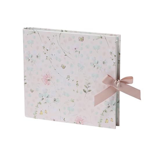 Rössler SOHO Fotoalbum zum Einkleben | Fotoalbum weiße Seiten | Fotoalbum zum selbstgestalten | Hochzeit | Fotoalbum mit Schleife | 230x220mm | 1 Stück | Farbe: Rosa | Floral von Rössler Papier