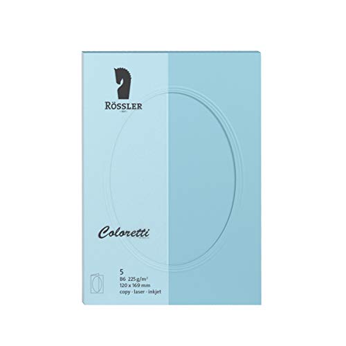 Rössler 220732517 - Coloretti Karten, DIN B6, Passepartout oval, himmelblau, 5 Stück von Rössler