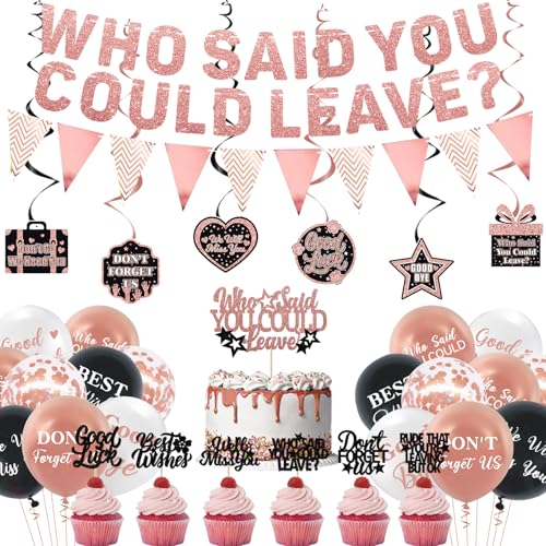 Roetyce Abschiedsparty-Dekorationen, Roségold, "Who Said You Could Leave" Banner Kuchen Topper Luftballons hängende Wirbel, Pink Going Away Ruhestand Abschied Party Dekorationen Kollegen Goodbye Party von Roetyce