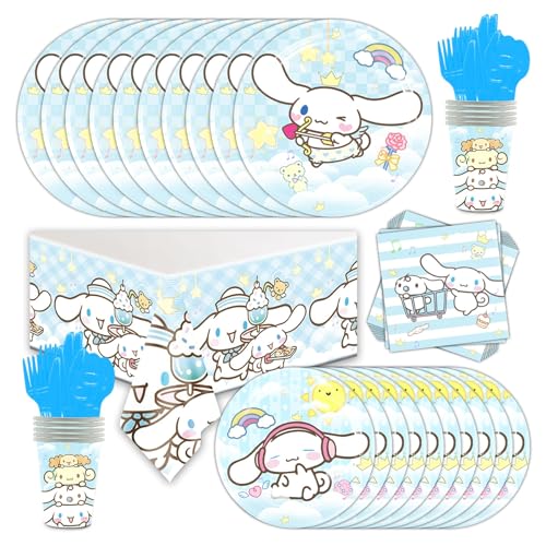 Roffatide 81 PCs Cute Cinnamoroll Anime Party Teller und Tassen und Servietten-Sets für Mädchen Jungen Geburtstag Kawaii Party Supplies,Anime Cosplay Mädchen Geburtstag Dekorationen Serves 10 Guests von Roffatide