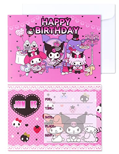 Roffatide Anime Einladungskarten für Kuromi Happy Birthday Supplies 16 PCS Füllen Sie Einladungen mit Umschlägen für Mädchen und Jungen 5x7 Zoll aus von Roffatide