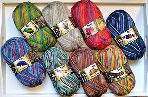 Opal/Sockenwolle / 4 ply/fädig / 8 x 100g. / Regenwald 17 / " Die Dschungel-Liga" / 2021 / Opalwolle/Wollpaket/Rofu/Regia von Rofu