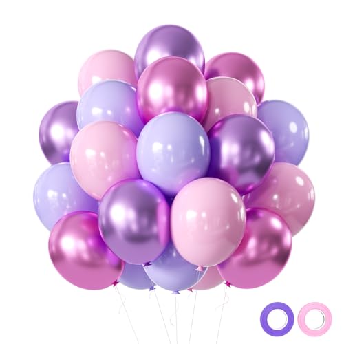 Luftballons Rosa Lila Set, 50 Stück Lila und Rosa Helium Ballons, Metallic Rosa Lila Latex Luftballons für Hochzeit Mädchen Geburtstage Babypartys Dekorationen von Roimylie