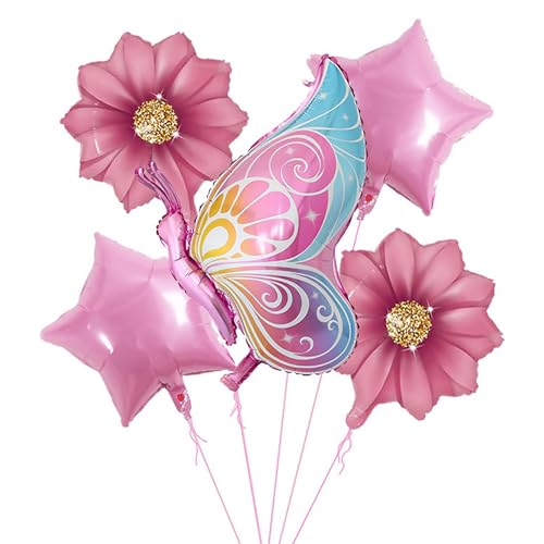 5 Stück Schmetterling Deko Geburtstag,Geburtstagsdeko Schmetterling,Schmetterling Luftballon,Folienballon Schmetterling Set,Geeignet für Schmetterlings Themenpartys,Geburtstag,Hochzeiten von Roinaid
