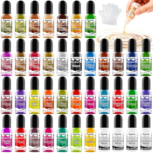 Roizefar Alkohol Tinten set – 40 Alcohol Ink Farben, Harzfarbe, konzentrierte, Tinte auf Alkoholbasis, Alcohol Ink Epoxidharz farbe für Untersetzer, Acrylmalerei, Becherherstellung, je 10 ml von Roizefar