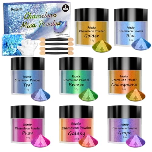 Roizefar Chameleon Powder, 8 * 3.5g Epoxidharz Farbe, chameleon mica powder, epoxy resin pigment powder, Metallpulver für Seifenfarbe, Schmuckherstellung, Nagellack, Malerei von Roizefar