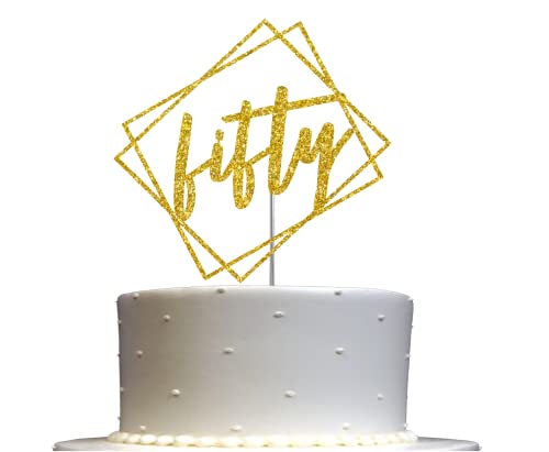 Fifty Cake Topper Gold Glitzer Modernes Design 50 Geburtstag Tage Monate Jubiläum Party Dekoration Ideen Premium Qualität Stabil Doppelseitiger Glitzer Acryl Stick Hergestellt in USA von RokAPary