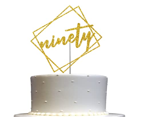 Ninety Cake Topper Gold Glitzer Modernes Design 90 Geburtstag Tage Monate Jubiläum Party Dekoration Ideen Premium Qualität Stabil Doppelseitiger Glitzer Acryl Stick Hergestellt in USA von RokAPary