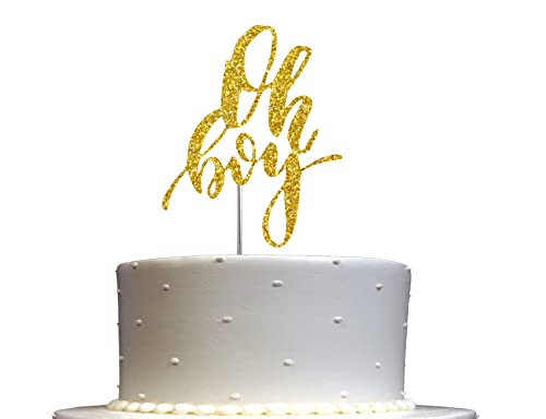 Oh Boy Cake Topper Gold Glitter, Baby Shower Party Dekoration, Premium Qualität, Stabile doppelseitige Glitzer, Acrylstab Hergestellt in den USA von RokAPary