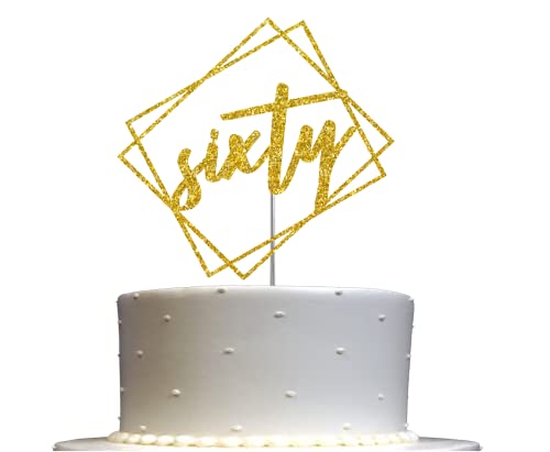 Sixty Cake Topper Gold Glitzer Modernes Design 60 Geburtstag Tage Monate Jubiläum Party Dekoration Ideen Premium Qualität Stabil Doppelseitiger Glitzer Acryl Stick Hergestellt in USA von RokAPary