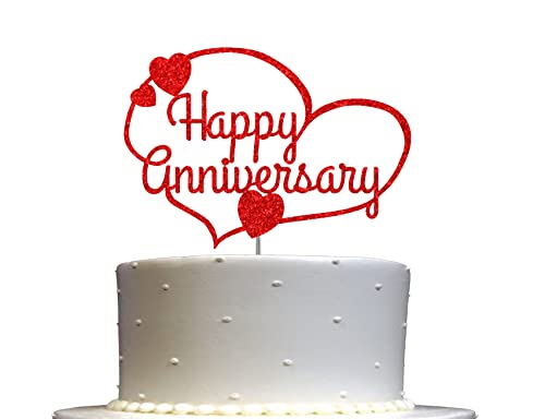 Tortenaufsatz "Happy Anniversary" Rot Glitter Tortenaufsatz Geburtstag Party Dekorationen Ideen Premium Qualität Dekoration Stabiler Doppelseitiger Glitzer Acryl Stick Made in USA von RokAPary