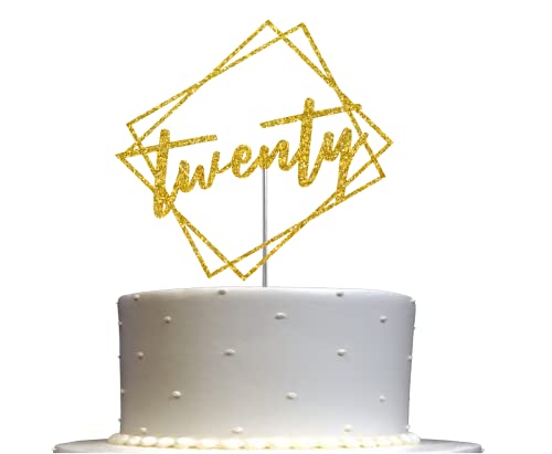 Twenty Cake Topper Gold Glitzer Modernes Design 20 Geburtstag Tage Monate Jubiläum Party Dekoration Ideen Premium Qualität Stabil Doppelseitiger Glitzer Acryl Stick Hergestellt in USA von RokAPary