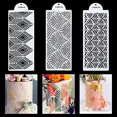 Rolin Roliy 3Pcs Kuchen Dekorations Schablonen Torte Lace Schablone Spray Blumen Backen Formen Hochzeitstorten Border Mould Wheat Spike Cake Stencils von Rolin Roly