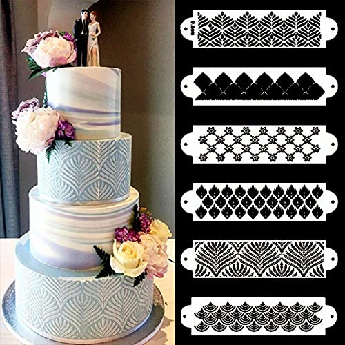 Rolin Roliy 6Pcs Kuchen Dekorations Schablonen Torte Lace Schablone Spray Blumen Backen Formen Hochzeitstorten Border Mould Wheat Spike Cake Stencils von Rolin Roly