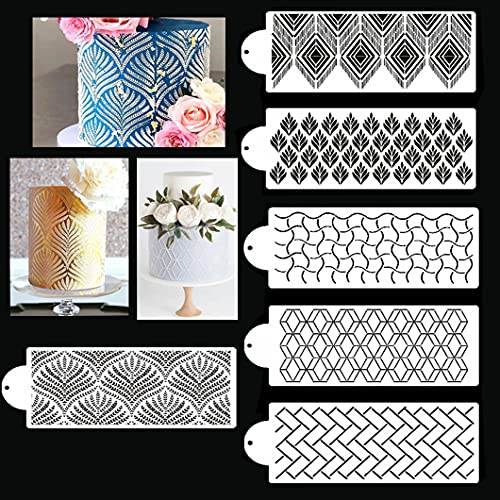 Rolin Roliy 6Pcs Kuchen Dekorations Schablonen Torte Lace Schablone Spray Blumen Backen Formen Hochzeitstorten Border Mould Wheat Spike Cake Stencils von Rolin Roly