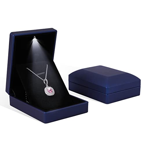 Rolin Roly 2PCS Navy Blau Anhänger Halskette Box mit LED-Licht Quadratform Box Geschenkboxen aus Samtschmuck Necklace Gift Box für Ohrringe Hochzeit Verlobun von Rolin Roly