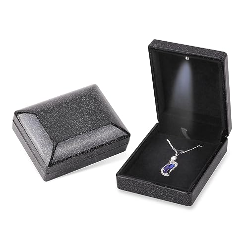 Rolin Roly 2PCS Schwarz Anhänger Halskette Box mit LED-Licht Quadratform Box Geschenkboxen aus Samtschmuck Necklace Gift Box für Ohrringe Hochzeit Verlobun (Starry Sky Black) von Rolin Roly