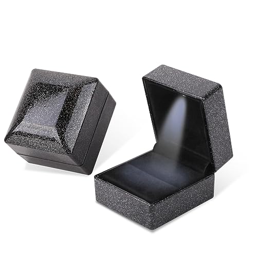 Rolin Roly 2PCSRing Box mit LED Licht Quadrat Schwarz Ring Schachtel Jewelry Geschenkbox für Ring Schmuckschatullen Vorschlagen Ringkasten Hochzeit Verlobungsring (Starry Sky Black) von Rolin Roly