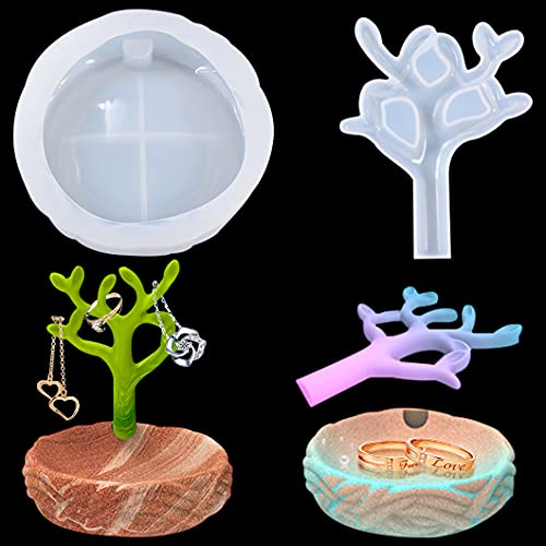 Rolin Roly 2Pcs Epoxidharz Baumknospe Silikonform Schmuckständer Epoxidharzform Resin Tree Bud Mould Aufbewahrungstablett für DIY Heimdekoration Gießwerkzeuge von Rolin Roly