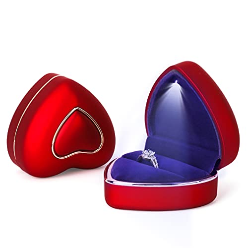 Rolin Roly Ring Box mit LED Licht Herzform Samt Ring Schachtel Velvet Geschenkbox FÜR Ring Schmuckschatullen Vorschlagen Ringkasten für Hochzeit Verlobungsring (Red Heart Ring Box) von Rolin Roly