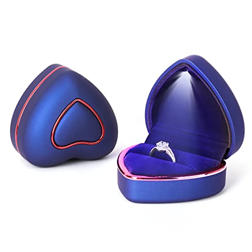 Rolin Roly Ring Box mit LED Licht Herzform Samt Ring Schachtel Velvet Geschenkbox FÜR Ring Schmuckschatullen Vorschlagen Ringkasten für Hochzeit Verlobungsring (Royal Blue Heart Ring Box) von Rolin Roly