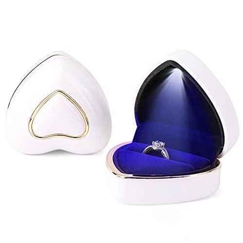 Rolin Roly Ring Box mit LED Licht Herzform Samt Ring Schachtel Velvet Geschenkbox FÜR Ring Schmuckschatullen Vorschlagen Ringkasten für Hochzeit Verlobungsring (White Heart Ring Box) von Rolin Roly