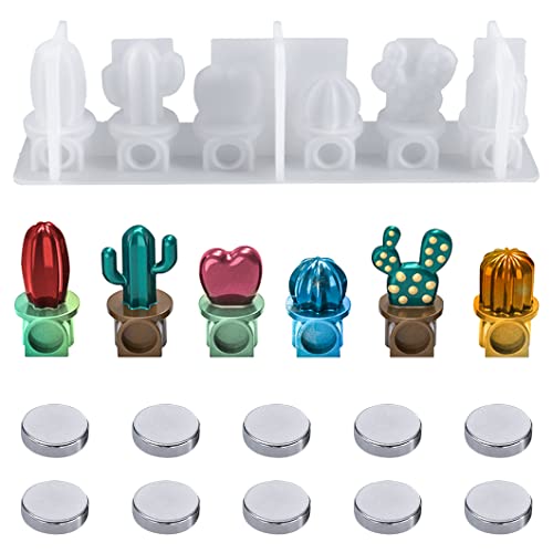 Rolin Roly Silikonform Kaktus Pflanze Epoxidharz Formen Cactus Resin Mould 3DTopfpflanzen Silikonformen mit 10Magneten für Heimdekoration DIY Kühlschrank Ornamente von Rolin Roly