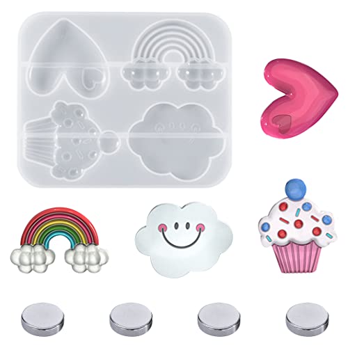 Rolin Roly Silikonform Wolken Epoxidharz Formen Clouds Resin Mould 3D Regenbogen Silikonformen mit 4Magneten für Heimdekoration DIY Kühlschrank Ornamente von Rolin Roly