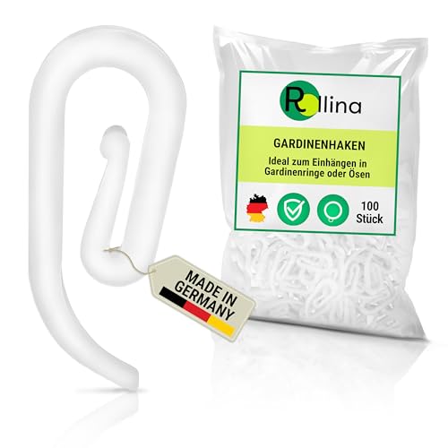 Rollina Gardinenhaken | Haken zum Einhängen in Gardinenringe, Gardinenband, Kräuselband, Vorhangringe | Vorhang Haken weiß (100 STK.) von Rollina