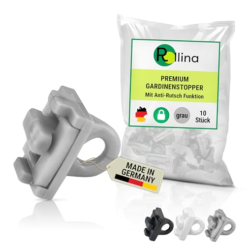 Rollina Premium Gardinenstopper für Schienen mit 6 mm Laufkanal (10 Stück) - Stopper mit Anti-Rutsch Funktion - Feststeller für Gardinenschienen (10, Grau) von Rollina