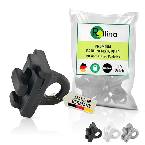 Rollina Premium Gardinenstopper für Schienen mit 6 mm Laufkanal (10 Stück) - Stopper mit Anti-Rutsch Funktion - Feststeller für Gardinenschienen (10, Schwarz) von Rollina