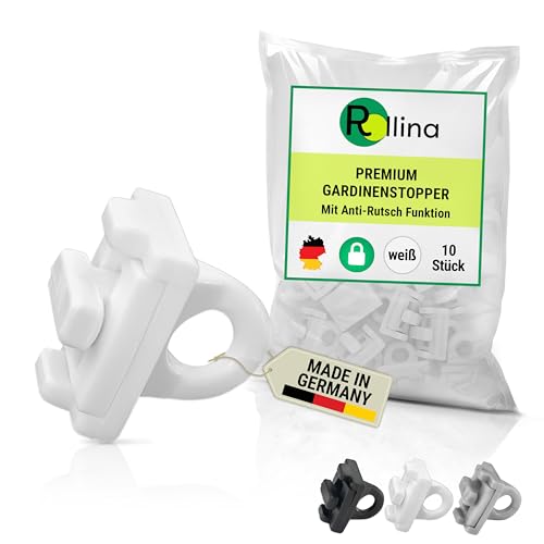 Rollina Premium Gardinenstopper für Schienen mit 6 mm Laufkanal (10 Stück) - Stopper mit Anti-Rutsch Funktion - Feststeller für Gardinenschienen (10, Weiß) von Rollina