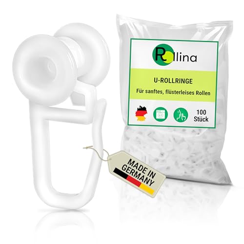 Rollina U-Rollringe | Gardinenhaken für Schienen mit ca. 3-8mm Innenlauf-Kanal | Gardinenrollen für U Schiene | Laufrollen | Vorhang Haken (100 STK.) von Rollina