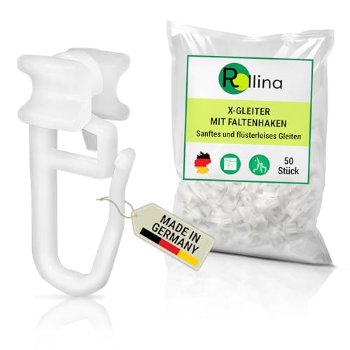 Rollina X-Gleiter | Gardinenhaken für Schienen mit 6mm Innenlauf-Breite | Vorhanghaken | Gardinengleiter 10mm (50 STK.) von Rollina