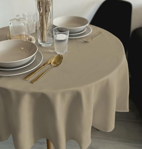 Rollmayer Tischdecke Tischtuch Tischwäsche Gastronomie Kollektion Vivid Uni einfarbig pflegeleicht waschbar 21 Farben zur Auswahl, Produkt für den täglichen Gebrauch(Beige 3, Rund Ø 120cm) von Rollmayer