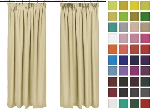 Rollmayer Hochwertig Vorhänge mit Bleistift Kollektion Vivid (Beige 3, 135x175 cm - BxH) Blickdicht Uni einfarbig Gardinen Schal für Schlafzimmer Kinderzimmer Wohnzimmer Hotelvorhänge von Rollmayer