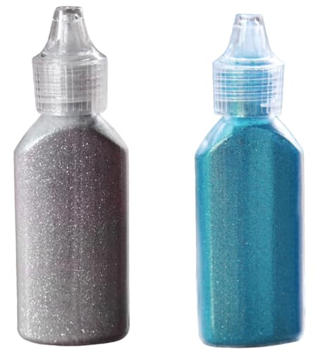 2 Flaschen mit 12 g extra feinem Glitzerpulver, hellblau und silberfarben, glitzernd von RomaLab