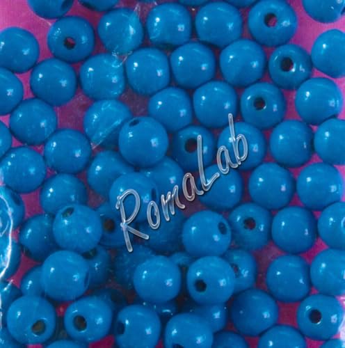 85 Perlen à 8 mm rund aus Holz lackiert blau Spacer Beads mittelblau von RomaLab