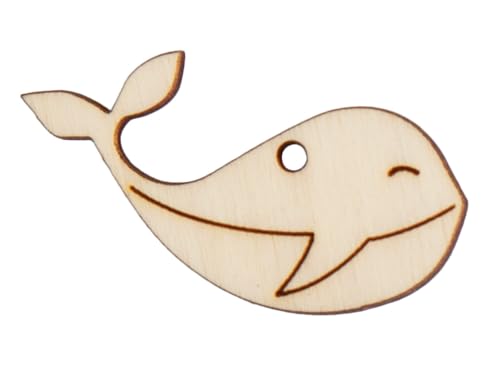 RomaLab 10 Holzfiguren Wale Größe wählbar mit Loch Deko Wal Moby Dick Anhänger Tiere Ozean Formen zum Bemalen Dekorieren, 3 x 2 x 0,3 cm (B x H x T) von RomaLab