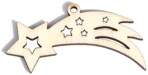 Silhouette Stern Komet aus Holz mit Loch zum Aufhängen, verschiedene Größen, Sterne, Kometen, Anhänger, Weihnachtsformen, 12 x 6,2 x 0,3 cm (B x H x T) von RomaLab