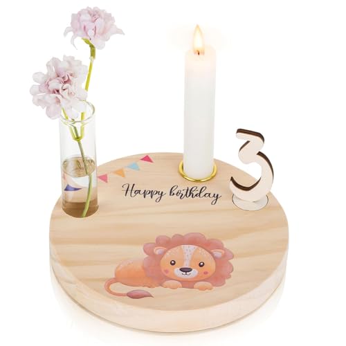 Geburtstagsteller Holz Für Kinder Geburtstag Geschenk: Romadedi Personalisiert Geburtstagsdeko Mit Gravur Mit Kerzenhalter、Vase & Zahlen 0-9 Für Geschenke Zum 1 Geburtstag Junge Mädchen,16.5 * 2cm von Romadedi