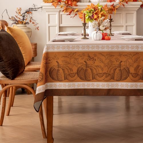 Romanstile Herbst Tischdecke 140 x 180 cm gelb Kürbis Muster abwaschbar und wasserabweisend aus Polyester Tischwäsche Tischtuch Table Cloth Deko für Halloween,Party,Thanksgiving Day,Erntedankfest von Romanstile