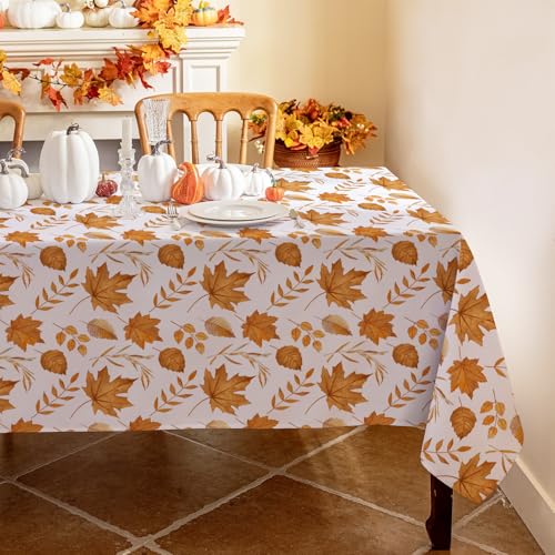 Romanstile Herbst Tischdecke Abwaschbar 180x140 cm Weiß Tischdecken mit Orange Ahornblatt Läufer Modern Klein Tischtuch Outdoor Wasserabweisend Tischwäsche Herbstdeko für Geburtstag Party Garten von Romanstile