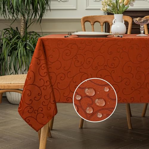 Romanstile Herbst Tischdecke abwaschbar rechteckig Damast Jacquard 140x180 cm orange Wasserabweisende Tischdecken Tischtuch deko für Garten,Halloween,Küche,Esszimmer,Bierzeltgarnitur,Outdoor,Draussen von Romanstile