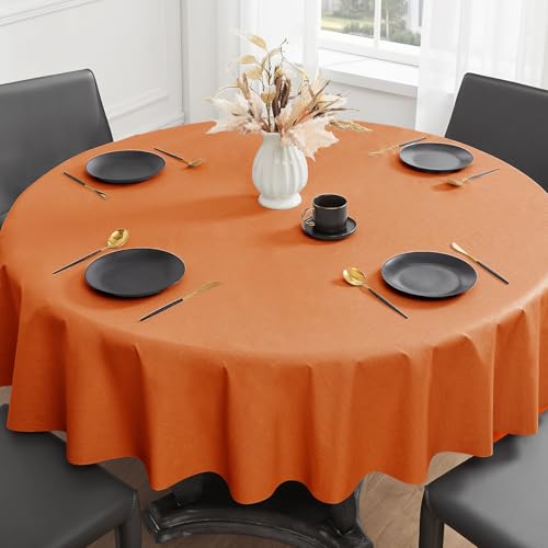 Romanstile Herbst Tischdecke rund 140 cm Wachstuchtischdeke Orange Outdoor PVC Tablecloth Tischtuch abwaschbar wasserdicht wetterfest für Draußen, Esstisch,Garten,Balkon,Terasse,Grill,Party,Halloween von Romanstile