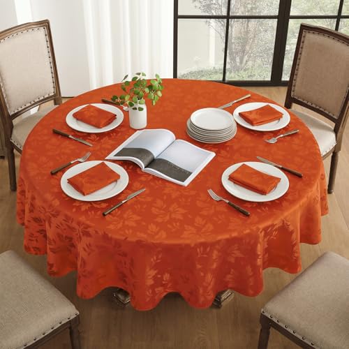 Romanstile Herbst runde Tischdecke 180 cm Orange abwaschbar Luxuriös Jacquard Blumen wasserabweisend Tischtuch Tafeltuch Table Cloth Herbstdeko für Esszimmer,Restaurant,Party,Oktoberfest,Halloween von Romanstile