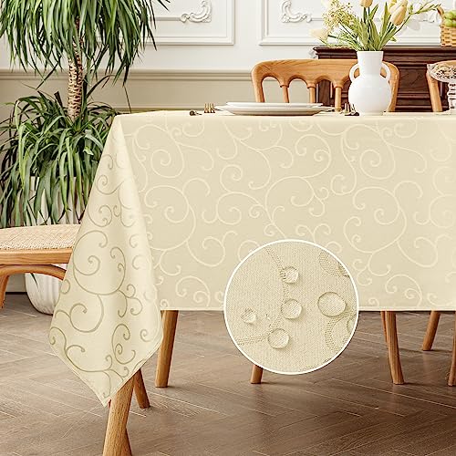 Romanstile Quadratisch Weihnachts Tischdecke 160x160 beige Damast Jacquard Ranke abwaschbar wasserabweisend Elegante Tischdecken für Weihnachten,Partys,Geburtstag,Hotel,Restaurant,Bar,Café,Biergarten von Romanstile