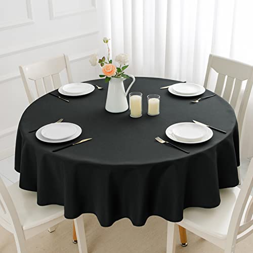 Romanstile Schwarze Tischdecke rund 180 cm abwaschbar und wasserabweisend Weihnachten Tischtuch Tischwäsche Table Cloth für Feiern,Cafe,Restaurant,Esszimmer,Winter,Halloween,Silvester,Hochzeit,Herbst von Romanstile