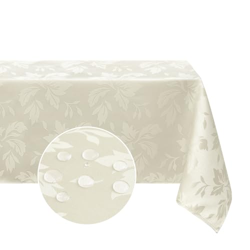 Romanstile Tischdecke 100x100 cm Creme Mitteldecke abwaschbar Weihnachten quadratisch Luxuriös wasserabweisend Festliche Tischtuch Tischdecken Table Cloth für Geburtstag,Jahrestag,Silivester,Neujahr von Romanstile