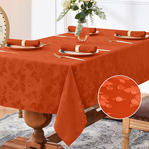 Romanstile Tischdecke Herbst 320x140 cm orange abwaschbar rechteckig Luxuriös Jacquard-Damast Muster wasserabweisend Tischtuch Tafeltuch für Geburtstag,Oktoberfest,Biertisch,Esszimmer,Herbstdeko,Party von Romanstile